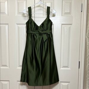 Melissa Sweet Olive Green Satin Mini Dress With a Cowl Neck Sz 8